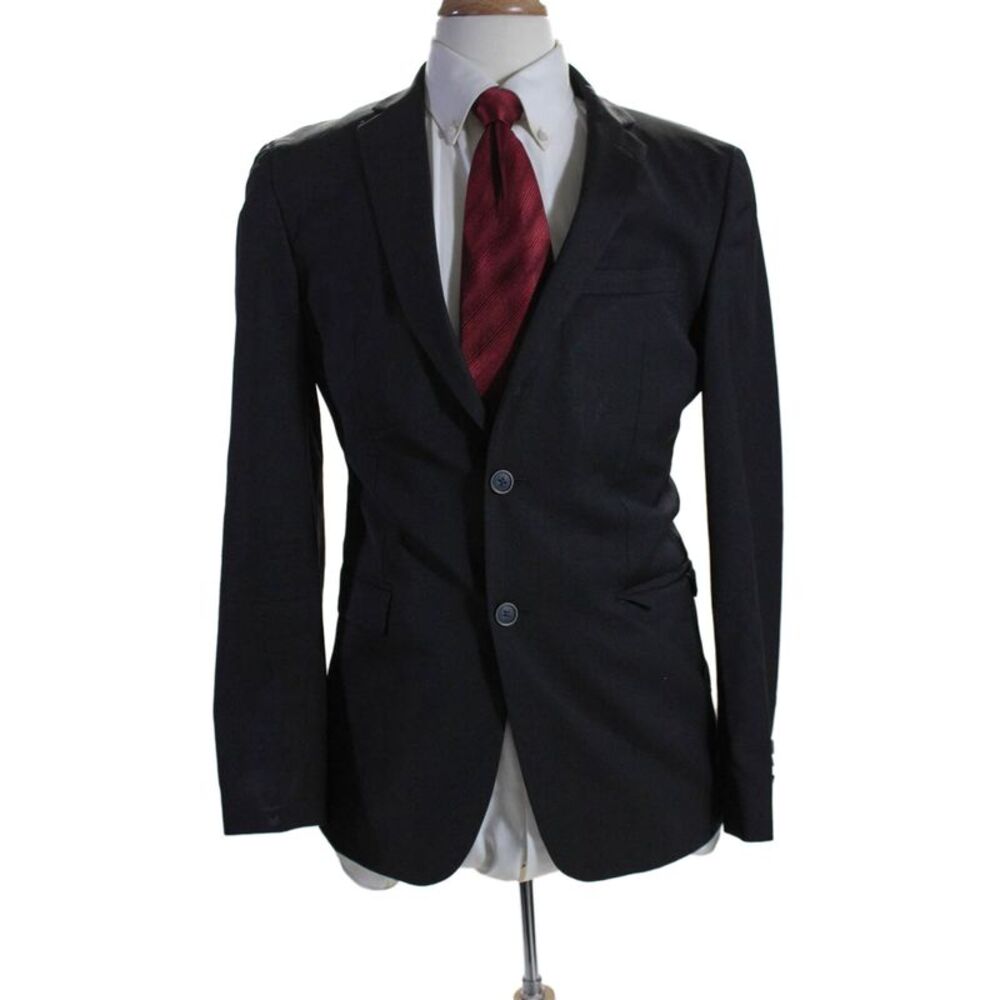 Sand Men's Collared Long Sleeves Lined Two Button Jacket Black Size 48